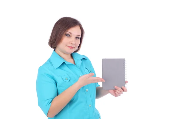 Jonge vrouw met het schrijven boek — Stockfoto