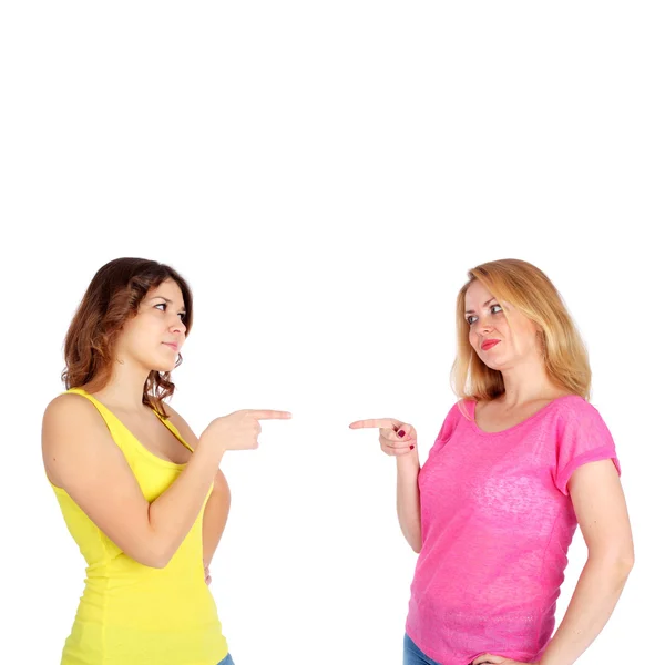 Girls pointing to each other — Stock Photo, Image