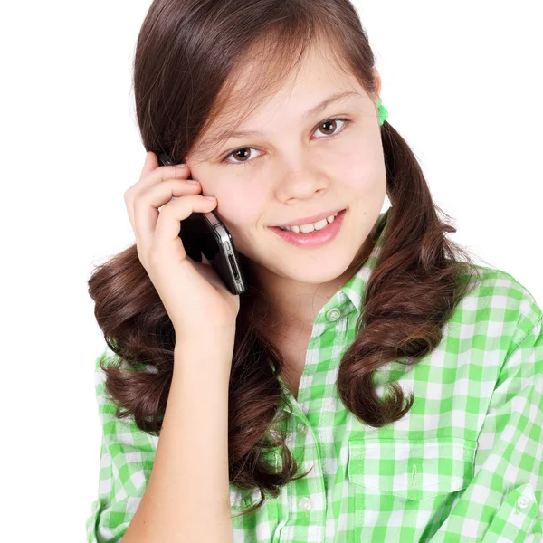 Teen flicka talar på mobiltelefon — Stockfoto