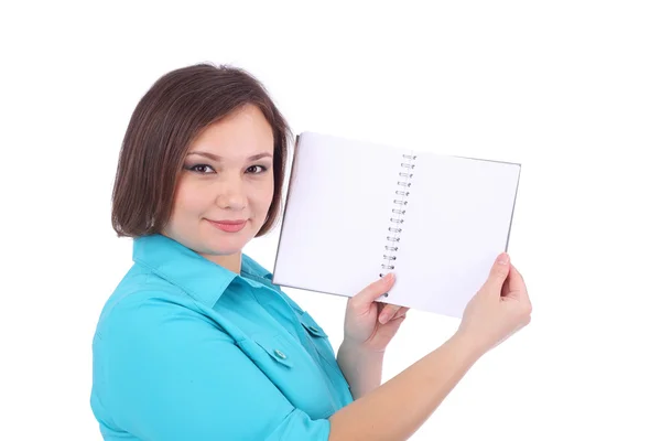 Pretty young woman with writing book — Stock Photo, Image