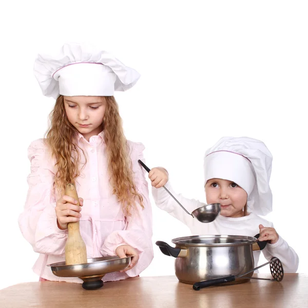 Kislányok öltözött szakácsok — Stock Fotó