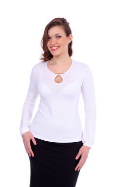 Güzel kız giyiyor beyaz bluz