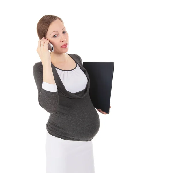 Těhotná žena mluví na mobilním telefonu — Stock fotografie