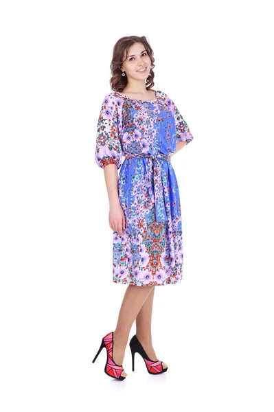 Menina vestindo um vestido impresso flor — Fotografia de Stock