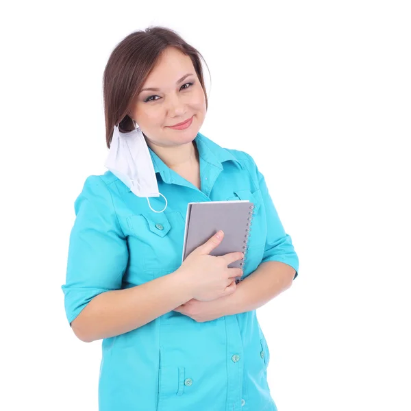 Female doctor with the grey book — Stock Photo, Image