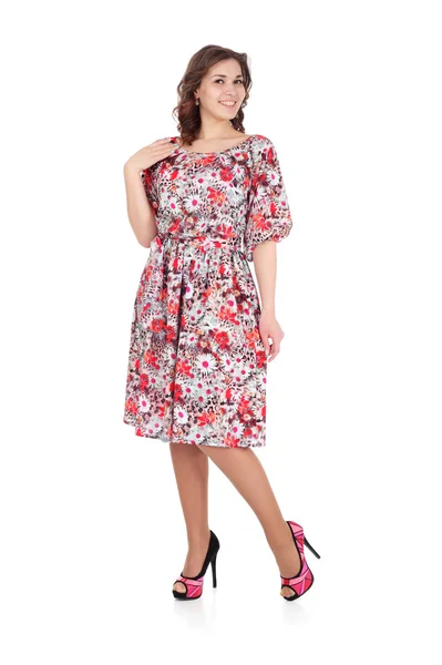 Girl wearing a flower printed dress — Stock Photo, Image