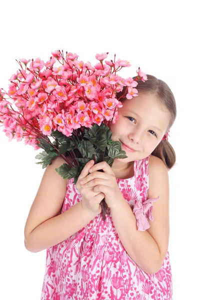 Girl with the bunch of flowers — Stock Photo, Image