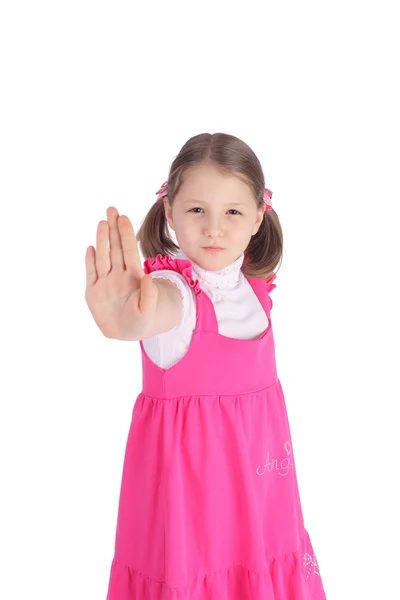 Menina exigindo parar gesto — Fotografia de Stock