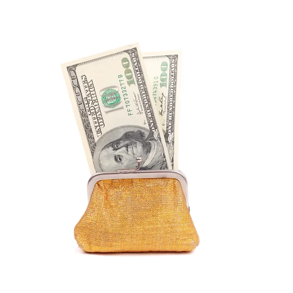 Golden purse with the dollars — Stock Photo, Image