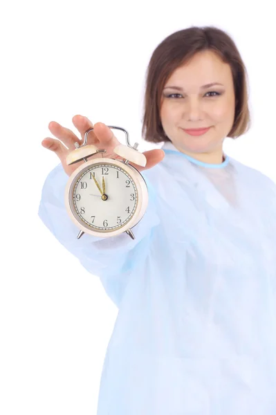 Mulher em um uniforme médico com relógio — Fotografia de Stock