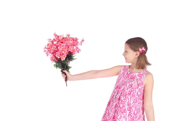 Ragazza con il mazzo di fiori — Foto Stock