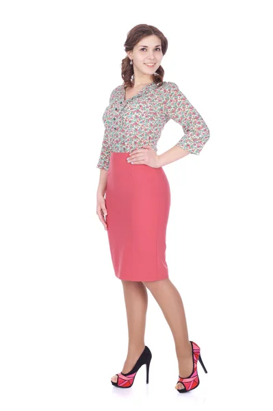 Flickan bär blus och rosa kjol — Stockfoto