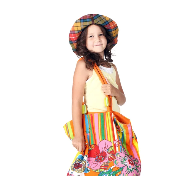 Niña con una bolsa grande — Foto de Stock