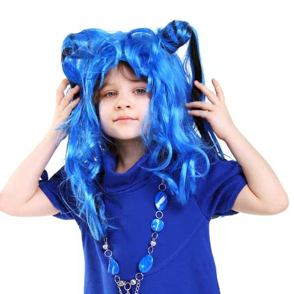 Girl in a blue wig — Stock Photo, Image