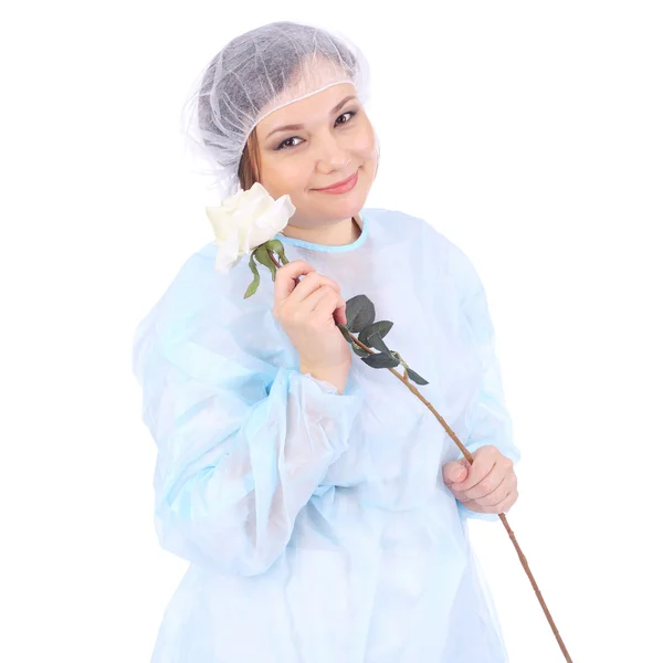 Doctor con la flor blanca — Foto de Stock