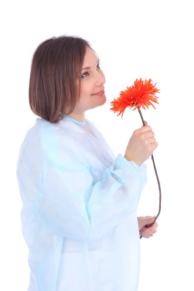 Kvinna med blomman — Stockfoto