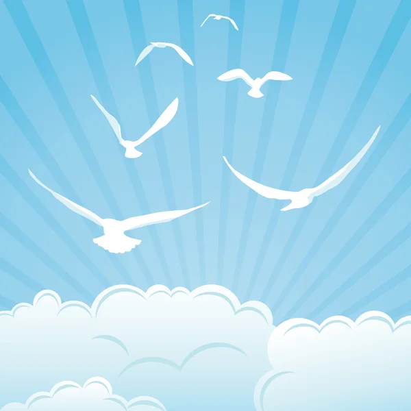 Vektor felhők és a madarak — Stock Vector