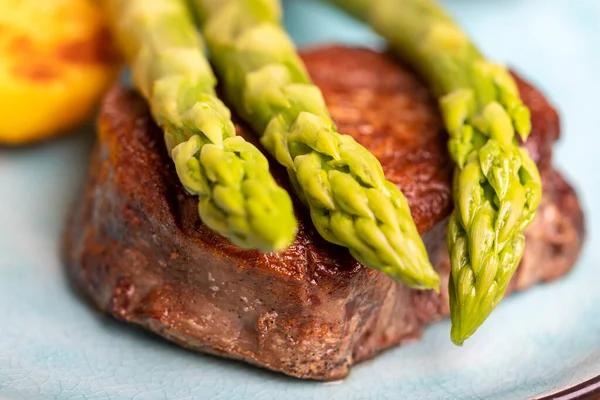 Asparagus Potatoes Steak — Stock Photo, Image