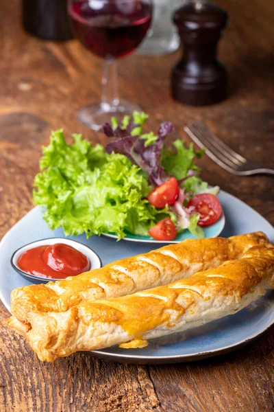 Frankfurters Puff Pastry Plate — Stock Photo, Image
