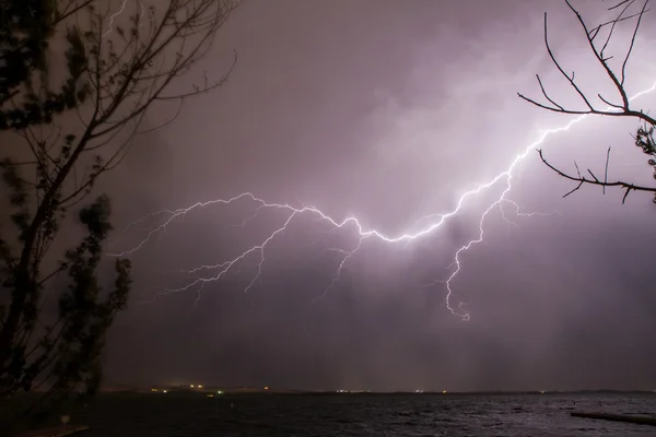 Bolt Lightning Striking Out Night — Stock Photo, Image