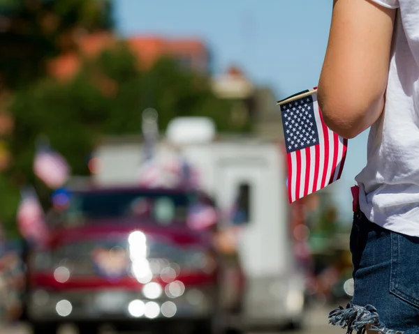 Boise Idaho Julio 2016 Niña Sosteniendo Una Bandera Americana Con — Foto de Stock