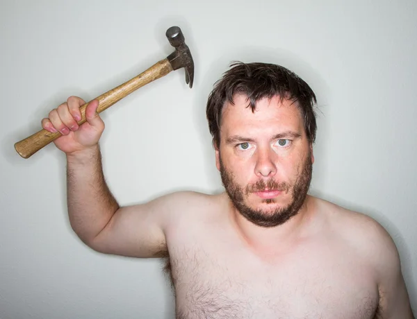 Man Angered Something Getting Ready Strike Hammer Just Working — Stock Photo, Image
