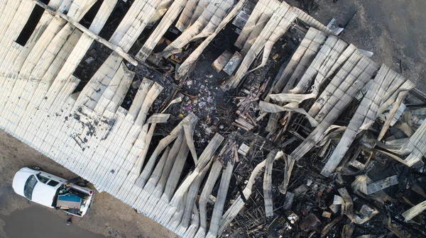 Aerial view of a burned out storage unit — Stock Photo, Image