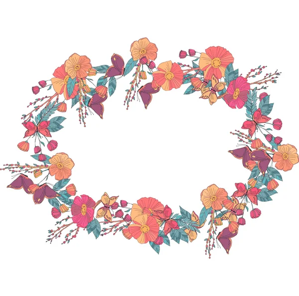 Couronne florale faite de fleurs sauvages — Image vectorielle