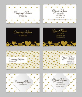 Kartvizit şablonu veya kartvizit altın folyo kalp şekli tasarımı ile ayarla.