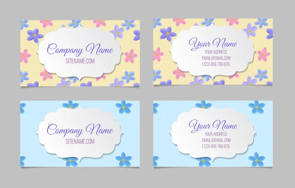 Set van twee ' double-sided floral visitekaartjes — Stockvector