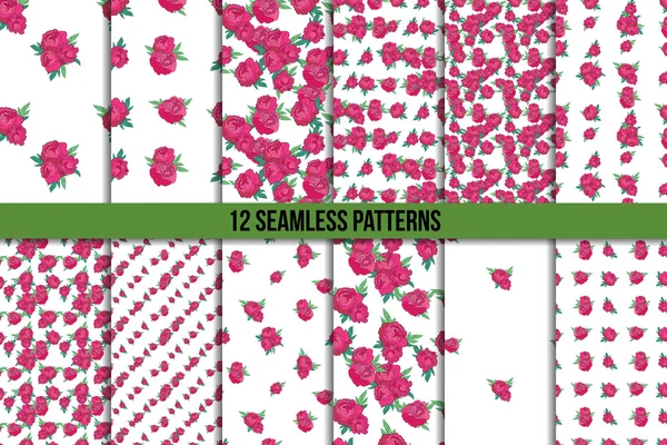 Seamless pattern set with pink peonies — Stock Vector