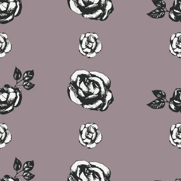 Vintage black and white rose pattern — Stock Vector