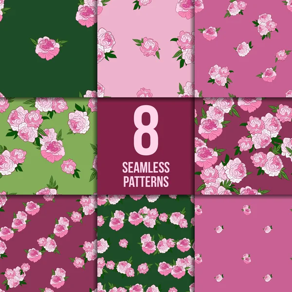 Naadloze patroon ingesteld met roze pioenrozen — Stockvector