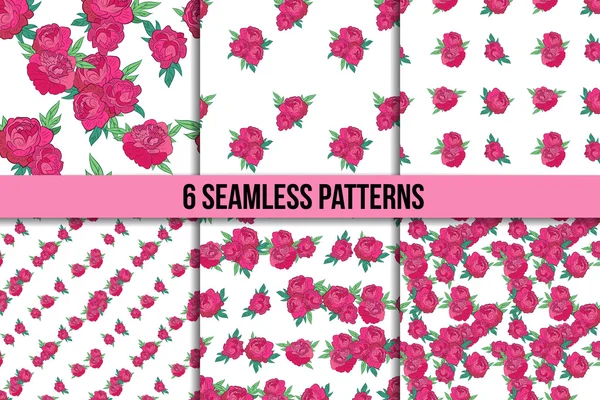 Seamless pattern set with pink peonies — Stock Vector