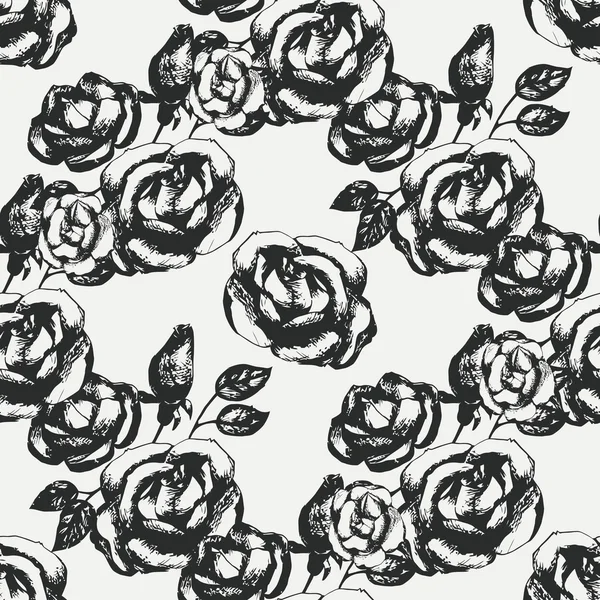 Vintage black and white rose pattern — Stock Vector