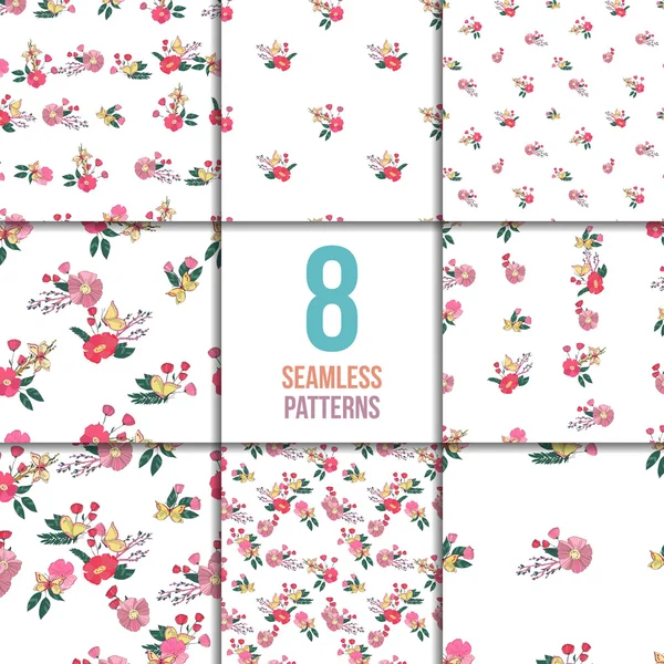 Floral sans couture Vintage Wildflowers Pattern Set — Image vectorielle