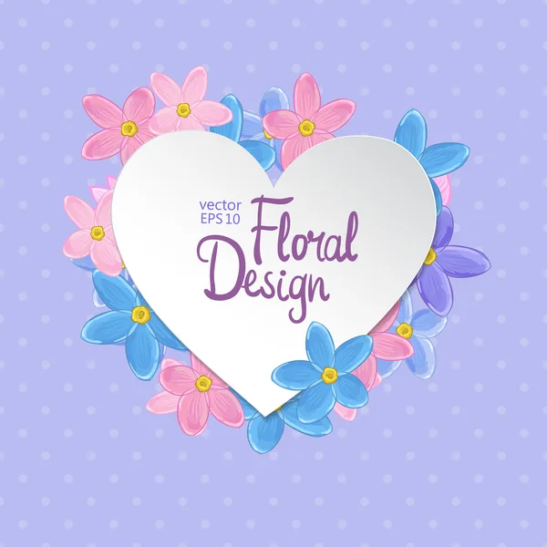 Cadre vectoriel floral. Forme de coeur — Image vectorielle