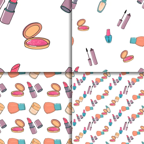 Maquillaje sin costura patrón conjunto — Vector de stock