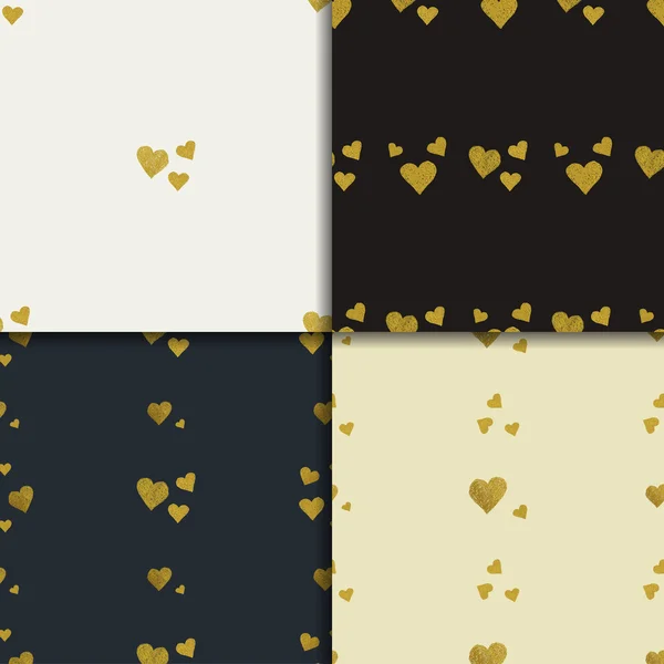 Gouden hart naadloze patroon set — Stockvector