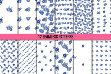 On iki Dikişsiz desen mavi çiçekli set