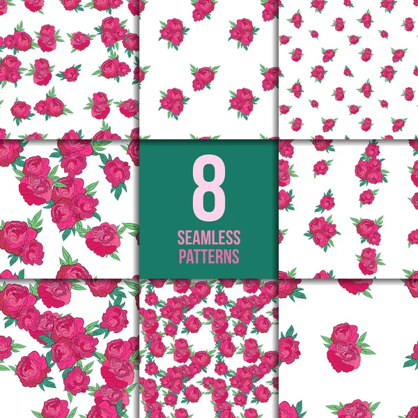 Seamless pattern set with pink peonies — Stock Vector