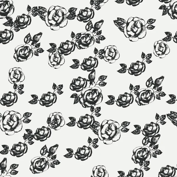 Vintage black and white rose pattern — Stock Vector