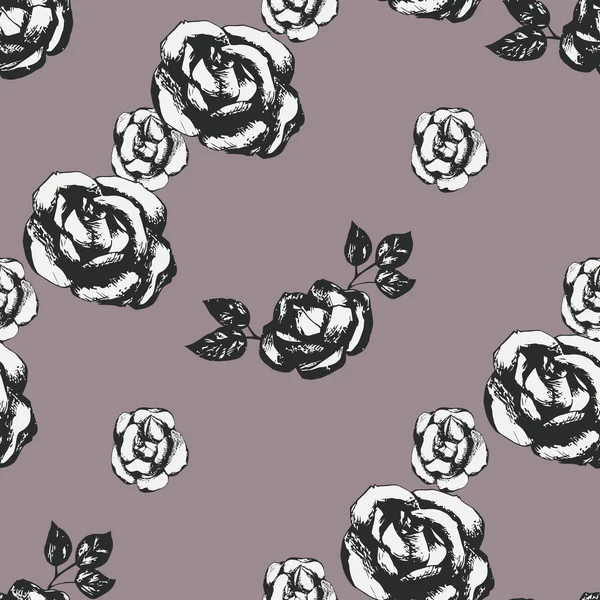 Vintage zwart-wit roos patroon — Stockvector