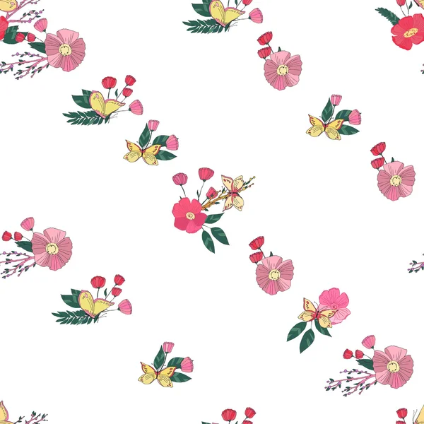 Floreale senza cuciture Vintage Wildflowers Pattern — Vettoriale Stock