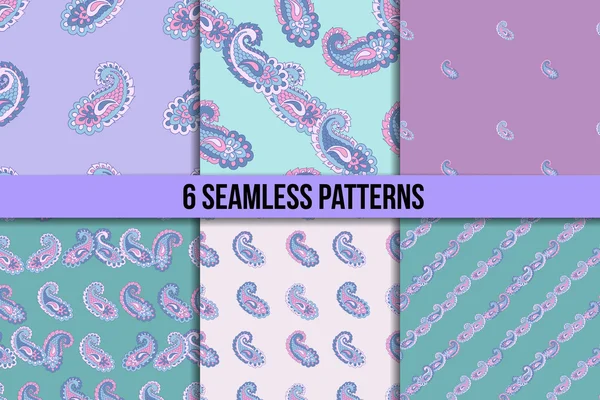 Vector illustration of seamless paisley pattern set — Stock Vector