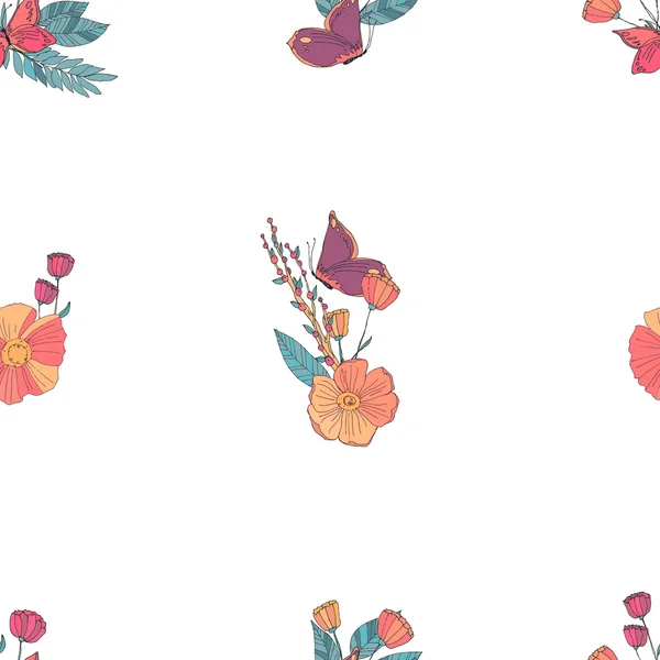 Floral sem costura Vintage Wildflowers Pattern —  Vetores de Stock