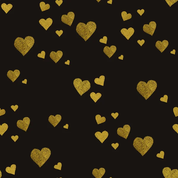 Goldene Herzen nahtloses Muster — Stockvektor
