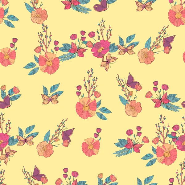 Floral sans couture Vintage Wildflowers Pattern — Image vectorielle