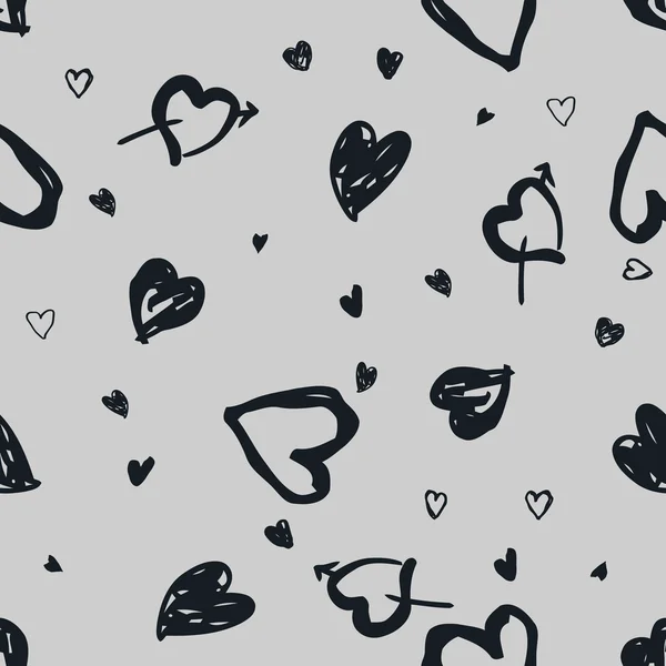 Doodle padrão sem costura com corações — Vetor de Stock