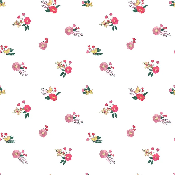 Floral sem costura Vintage Wildflowers Pattern —  Vetores de Stock